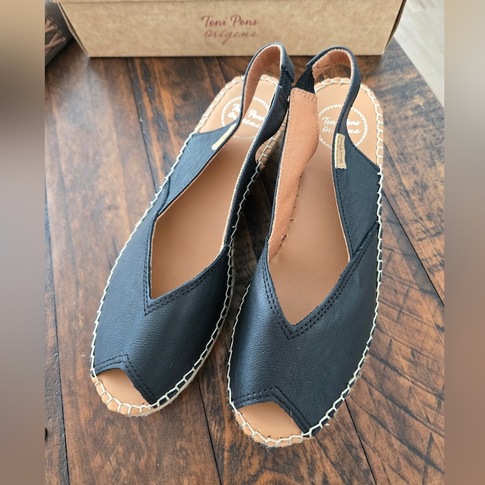 Toni Pons Bernia Women's wedge espadrilles in leather. Color: Black. Size US 6.5 - Picture 3 of 7
